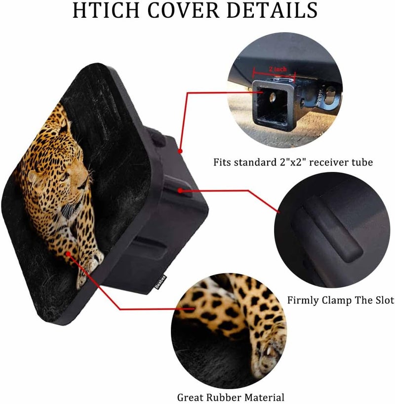 Beabes Leopard Truck Hitch Covers - African Cat Hunter Jungle Rubber Trailer Hitch Covers Receiver Plug Cap Fits 2"X2" Square Receiver Tube for Sedans Cars SUVs - Image 3